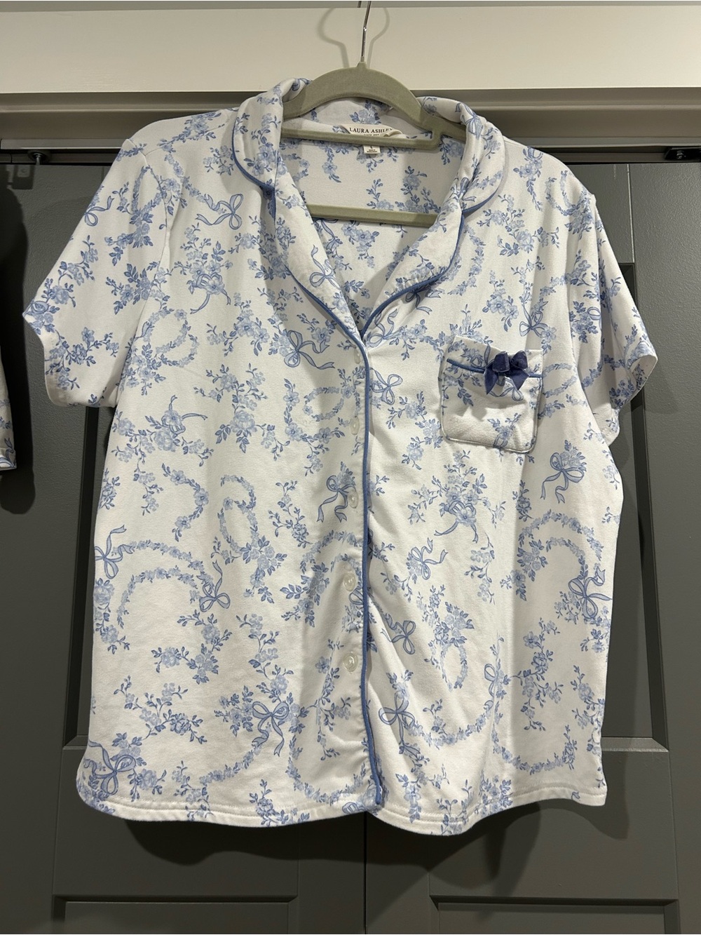 Ashley Lauren Light Blue Floral Short Pajama Set - 2-Piece - Picture 2 of 12